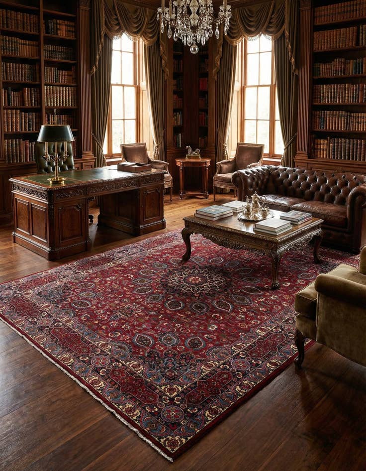 Detail image of  10' 10 x 12' 4 Mashad Wool Square Rug