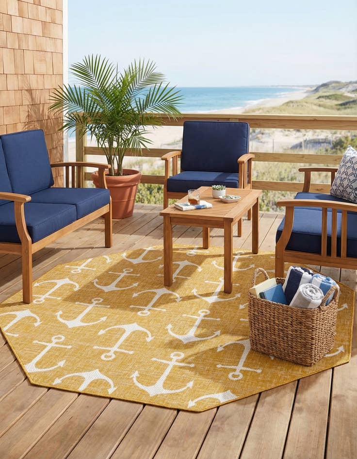 Detail image of 7' 10 x 7' 10  Washable Coastal Indoor / Outdoor Octagon Rug