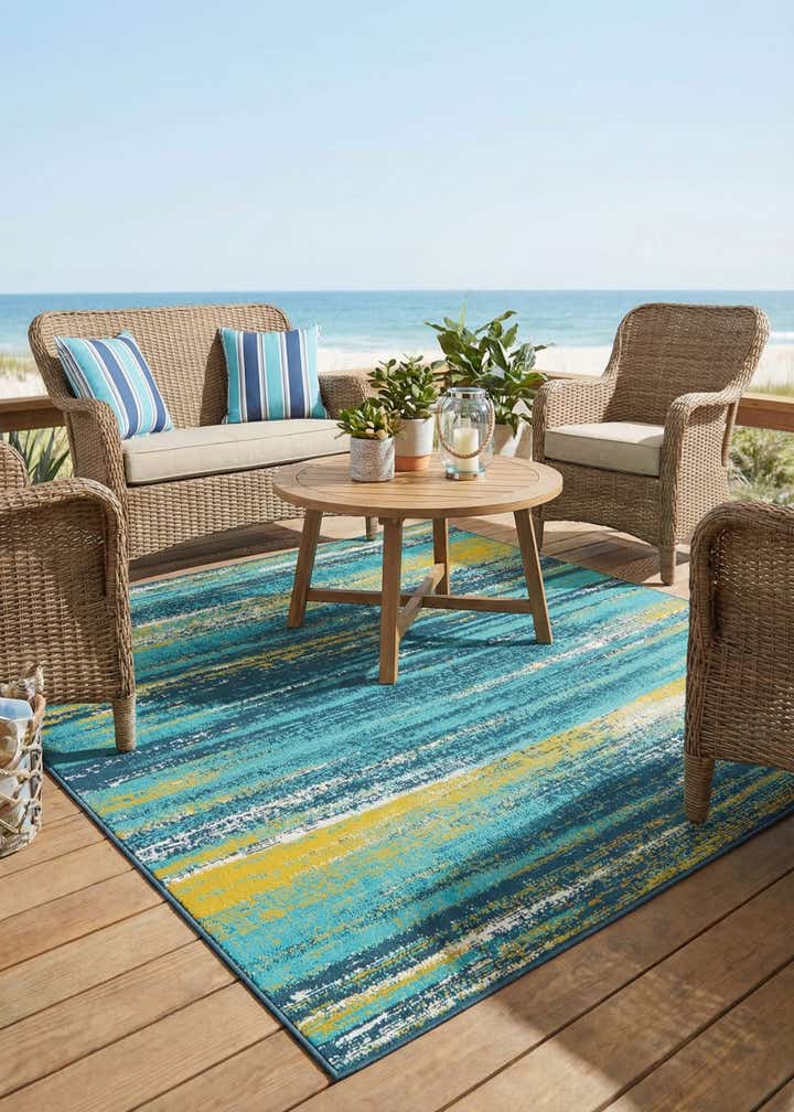 7' 10 x 7' 10 Easy-Clean Coastal Indoor / Outdoor Square Rug