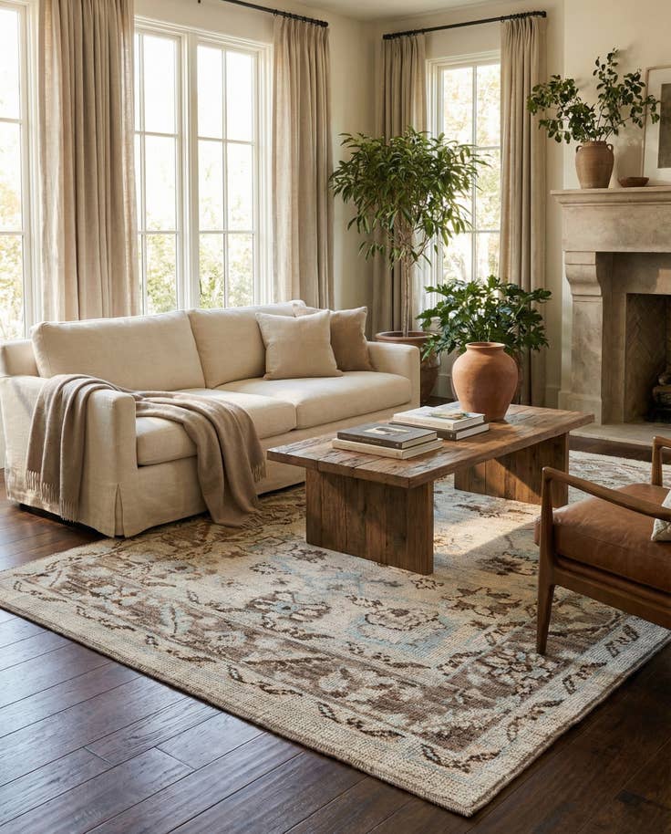 Detail image of 6' 5 x 8' 10 Hand Knotted Oushak Wool Rug