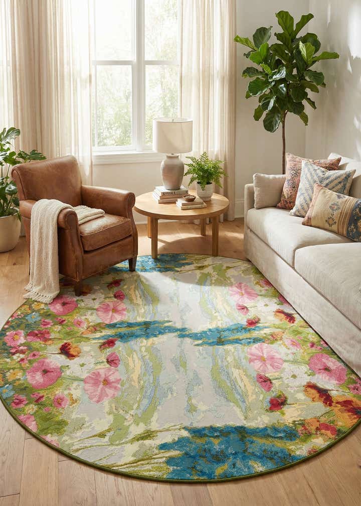 8' x 8' Easy-Clean Botanical Indoor / Outdoor Round Rug