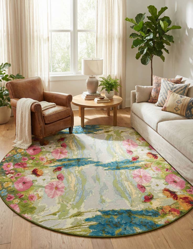 Detail image of  8' x 8'  Washable Botanical Indoor / Outdoor Round Rug
