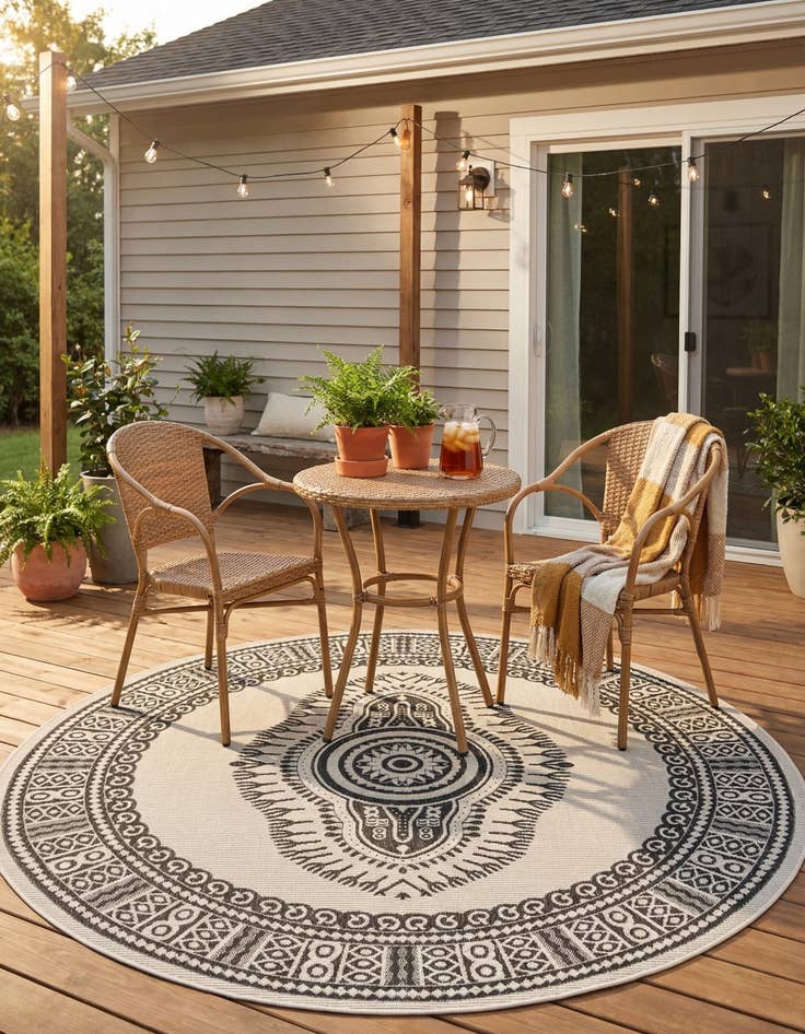 Detail image of 7' 10 x 7' 10 Easy-Clean Traditional Indoor / Outdoor Round Rug
