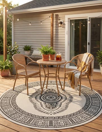 7' 10 x 7' 10 Easy-Clean Traditional Indoor / Outdoor Round Rug