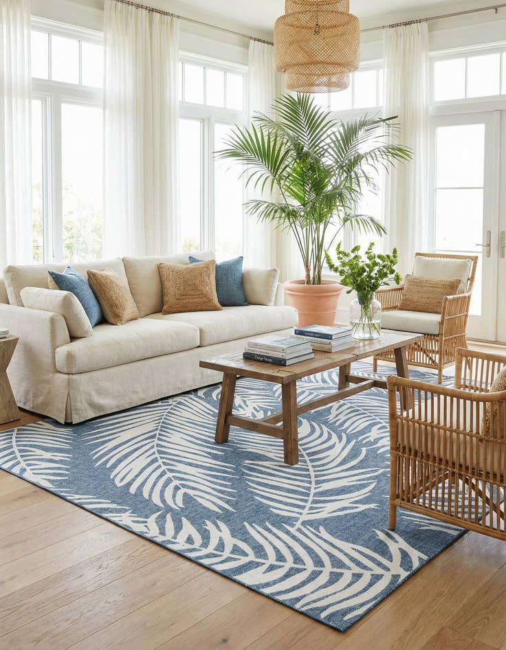 Detail image of 13' x 13'  Washable Botanical Indoor / Outdoor Square Rug