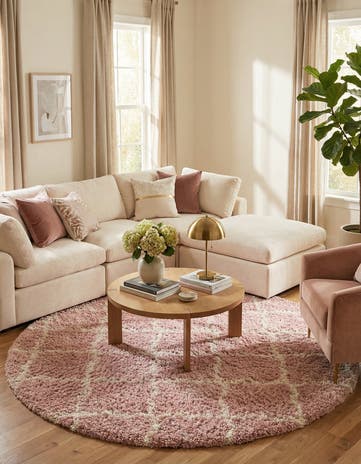 Light Pink Lattice Shag Round Rug
