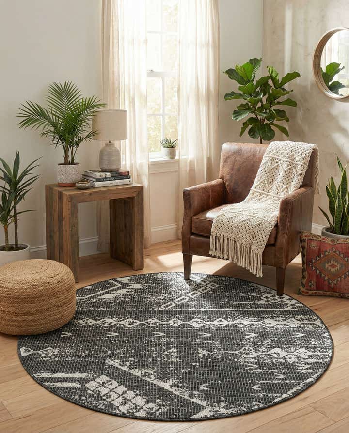 4' x 4' Easy-Clean Bohemian Indoor / Outdoor Round Rug