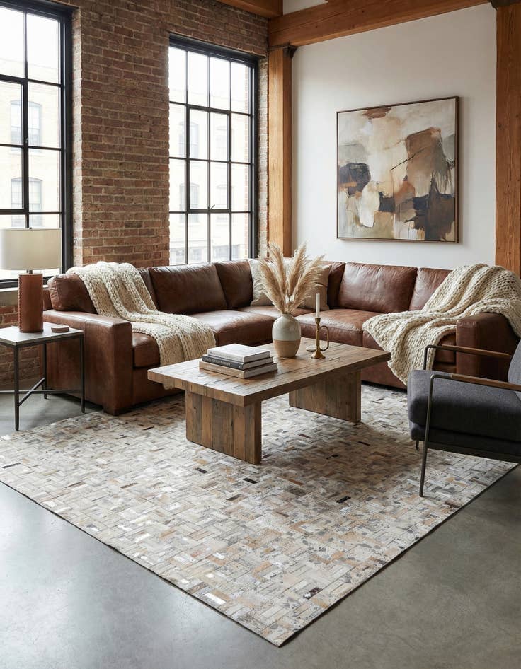 Detail image of 4' 11 x 8' 1 Cowhide Stocks Rug