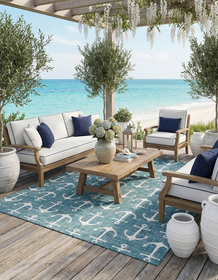 Detail image of 10' x 14'  Washable Coastal Indoor / Outdoor Rug