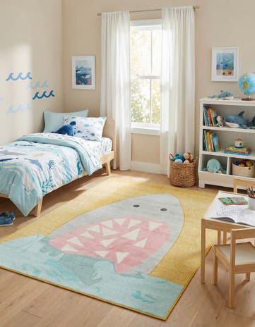 Yellow Shark Whimsy Kids Rug