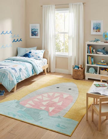 Yellow Shark Whimsy Kids Rug