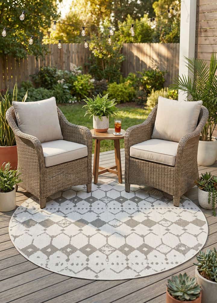 4' x 4' Easy-Clean Trellis Indoor / Outdoor Round Rug