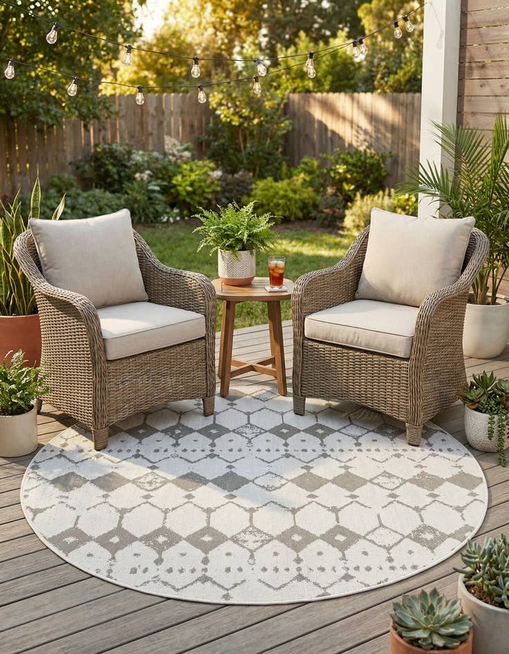 Detail image of 4' x 4' Easy-Clean Trellis Indoor / Outdoor Round Rug