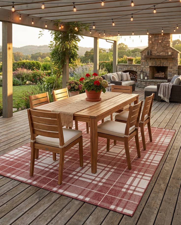 Detail image of 7' 10 x 10' Easy-Clean Checkered Indoor / Outdoor Rug