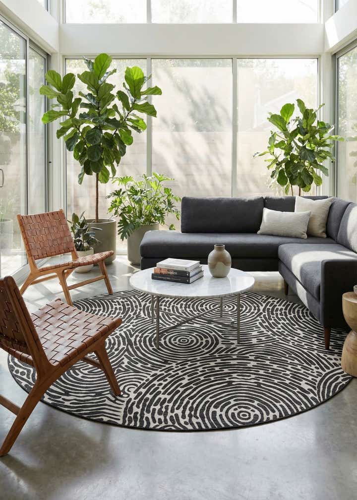 10' x 10' Easy-Clean Modern Indoor / Outdoor Round Rug