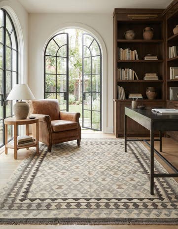 5' 3 x 6' 8 Hand Woven Kilim Maymana Wool Rug