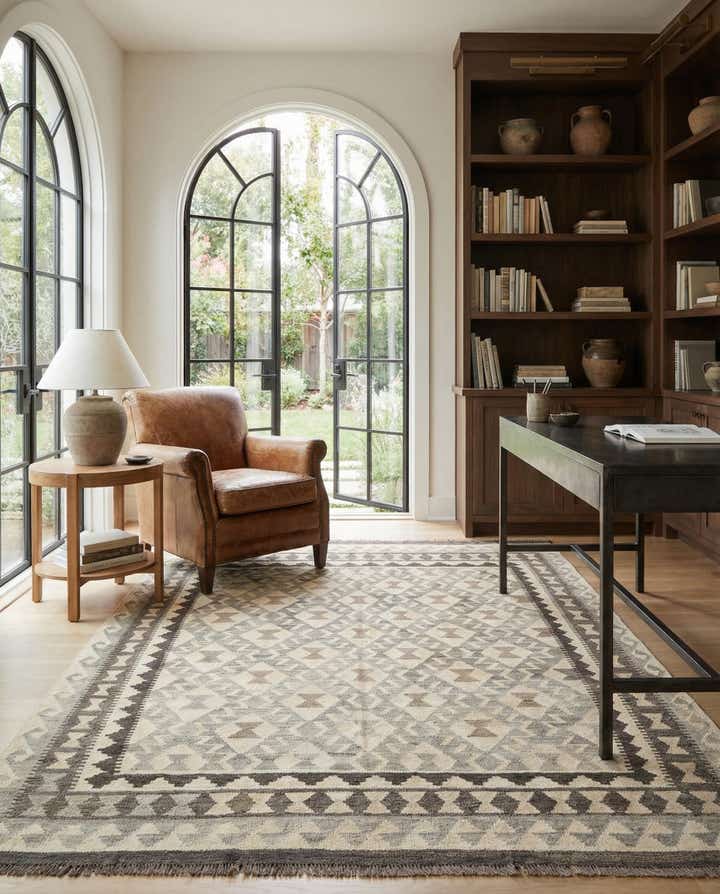 5' 3 x 6' 8 Hand Woven Kilim Maymana Wool Rug