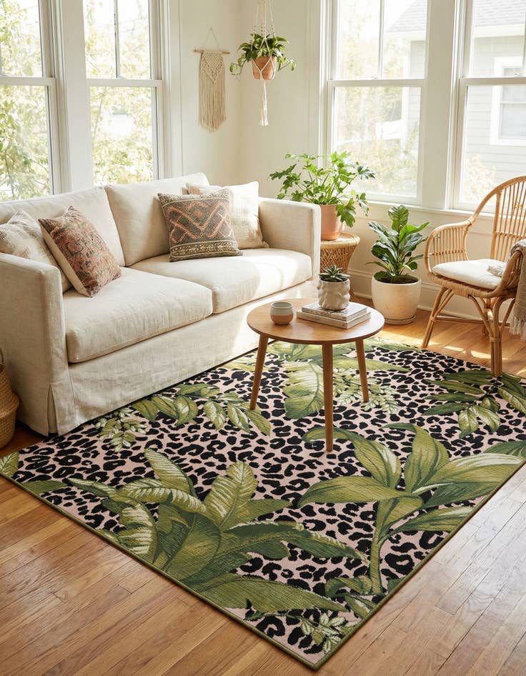 Detail image of 4' x 6'  Washable Botanical Indoor / Outdoor Rug