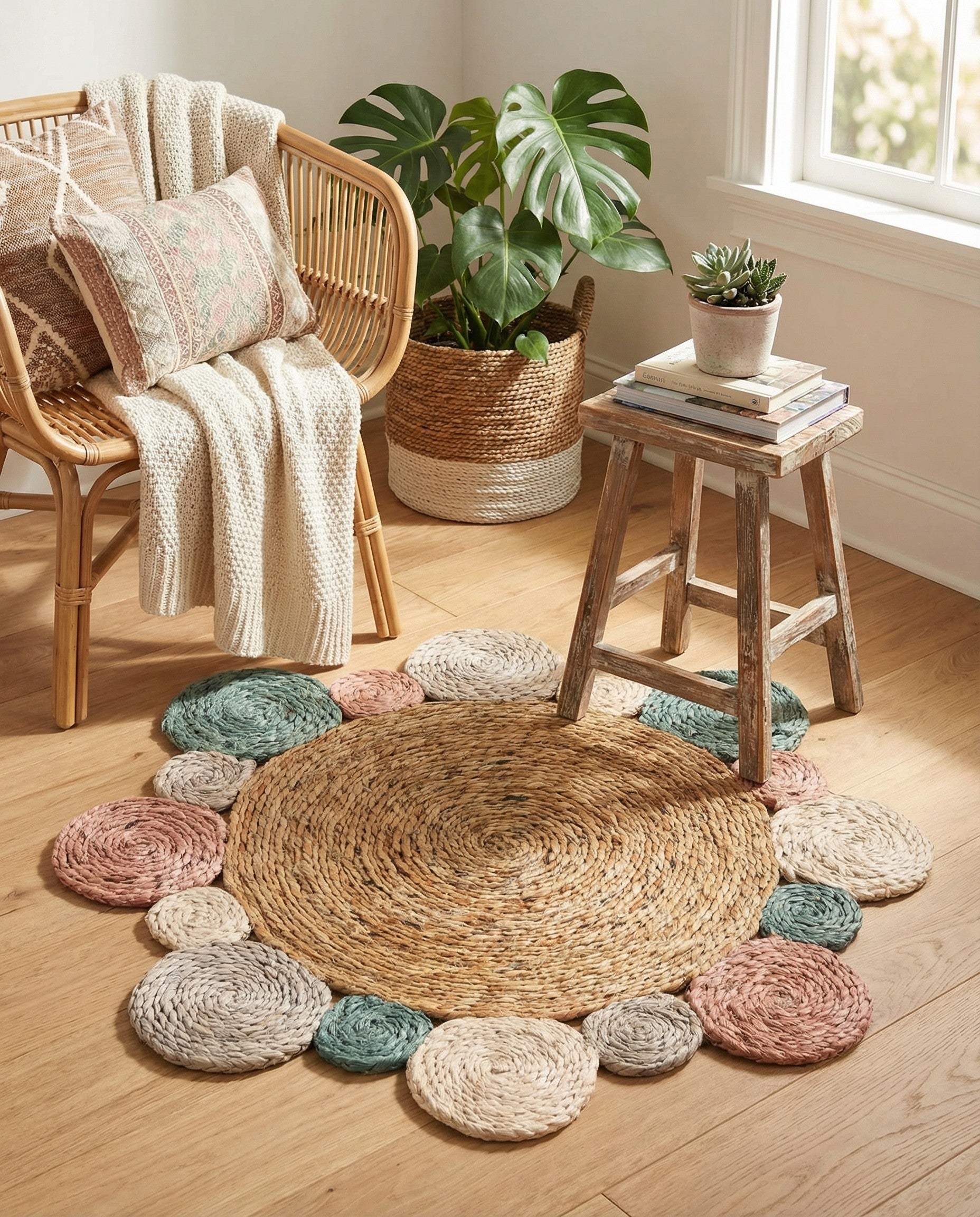  2' x 2'  Hand Braided Jute Round Rug