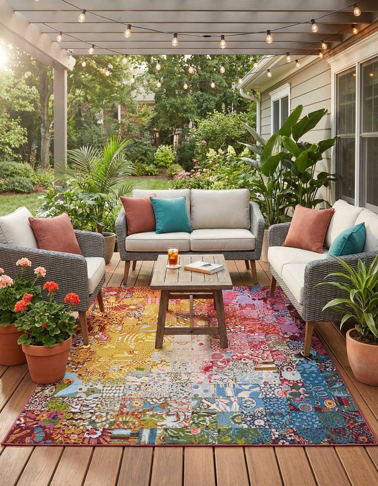 Detail image of 5' x 7'  Washable Modern Indoor / Outdoor Rug