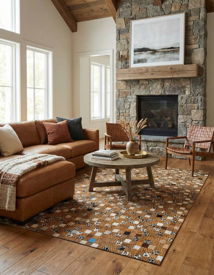 Detail image of 5' 1 x 8' Cowhide Leather Rug