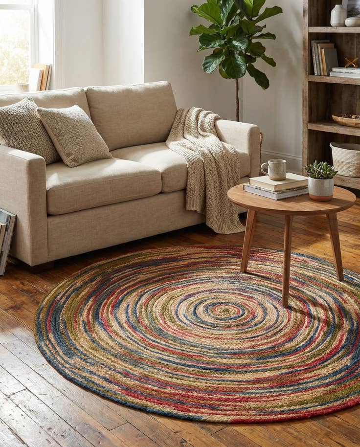 Detail image of 5' 1 x 5' 1 Handmade Braided Jute Round Rug