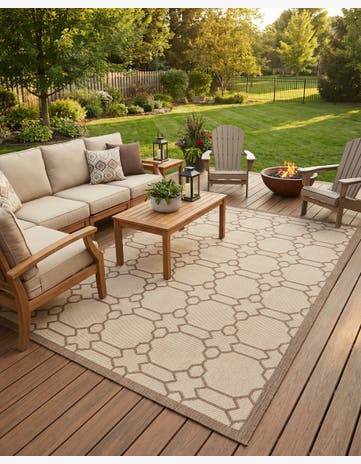 Beige Easy-Clean Lattice Indoor / Outdoor Rug