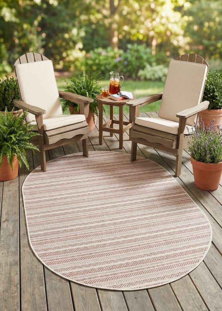 5' 3 x 8' Easy-Clean Striped Indoor / Outdoor Oval Rug