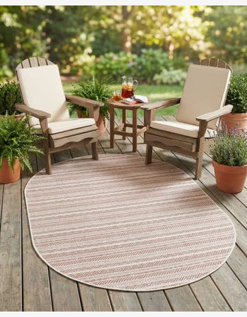 5' 3 x 8' Easy-Clean Striped Indoor / Outdoor Oval Rug