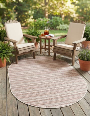 Red Easy-Clean Ribbon Indoor / Outdoor Oval Rug
