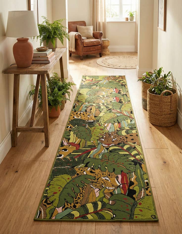 Detail image of 2' 7 x 10'  Washable Botanical Indoor / Outdoor Runner Rug