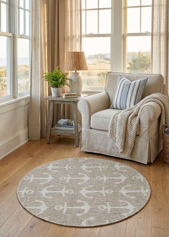 3' x 3' Easy-Clean Coastal Indoor / Outdoor Round Rug