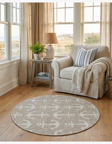 3' x 3' Easy-Clean Coastal Indoor / Outdoor Round Rug