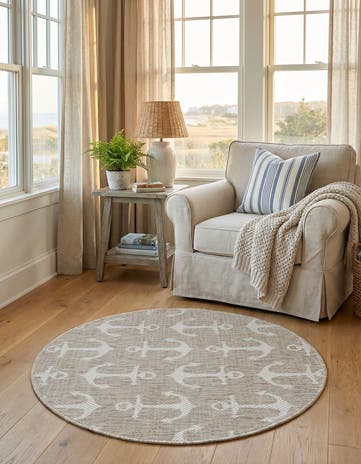3' x 3' Easy-Clean Coastal Indoor / Outdoor Round Rug