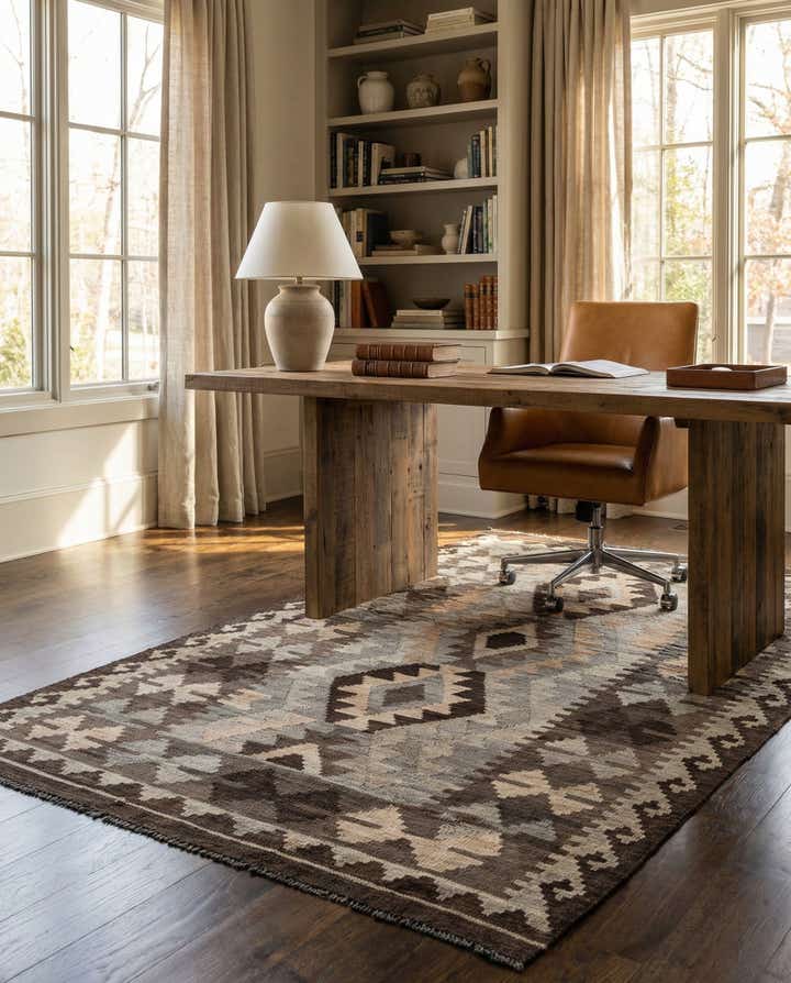 4' 2 x 6' 6 Hand Woven Kilim Maymana Wool Rug