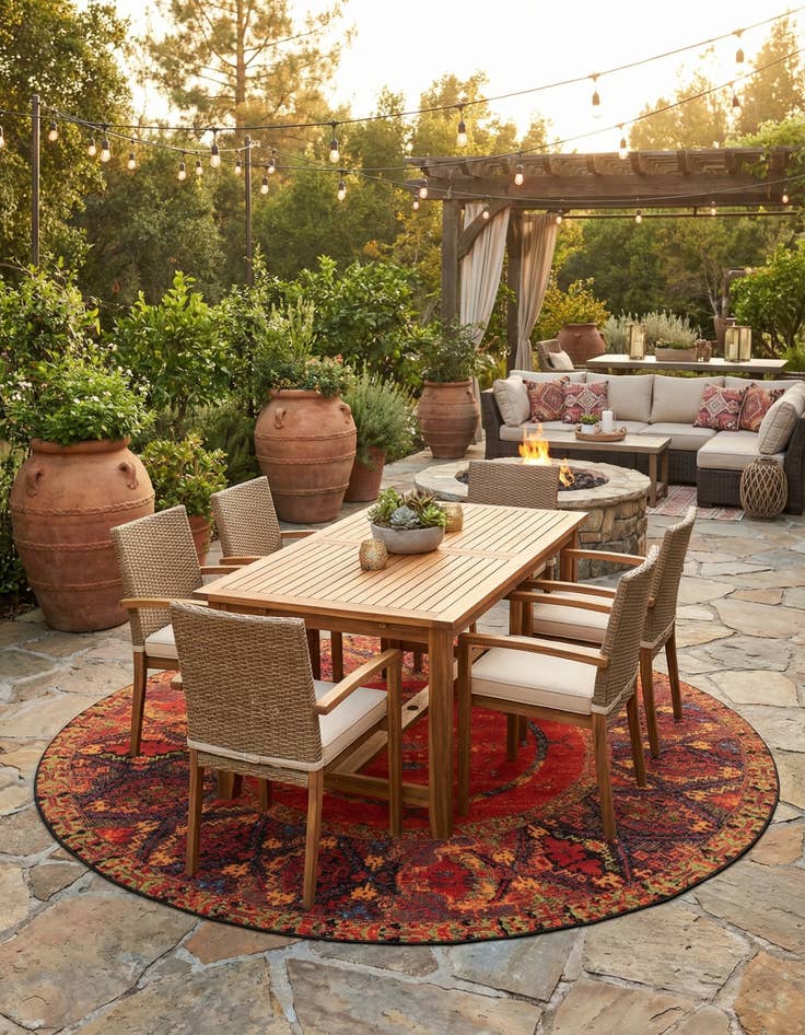 Detail image of 10' x 10' Easy-Clean Tribal Indoor / Outdoor Round Rug