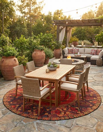 10' x 10' Easy-Clean Tribal Indoor / Outdoor Round Rug