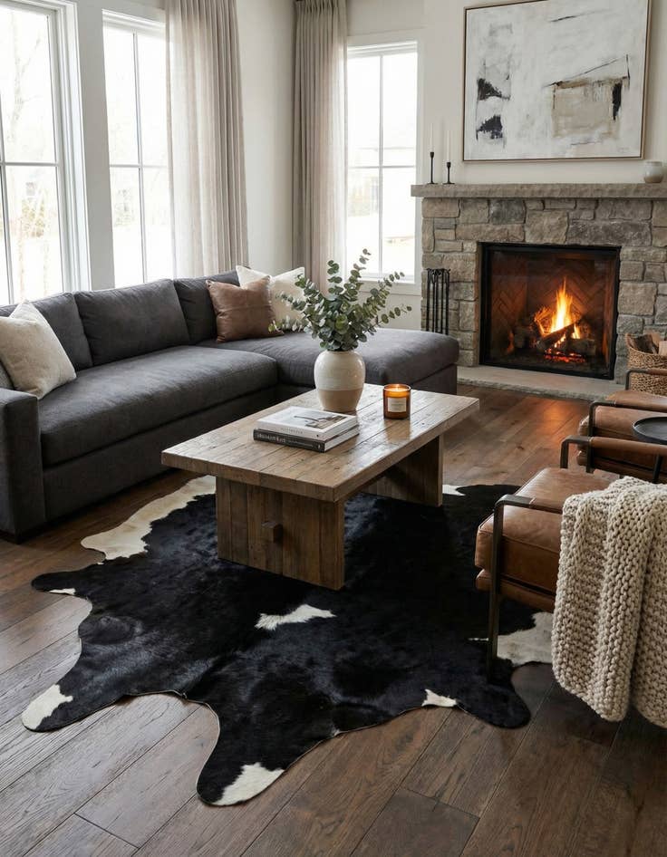 Detail image of 5' 1 x 6' 5 Cowhide Leather Rug