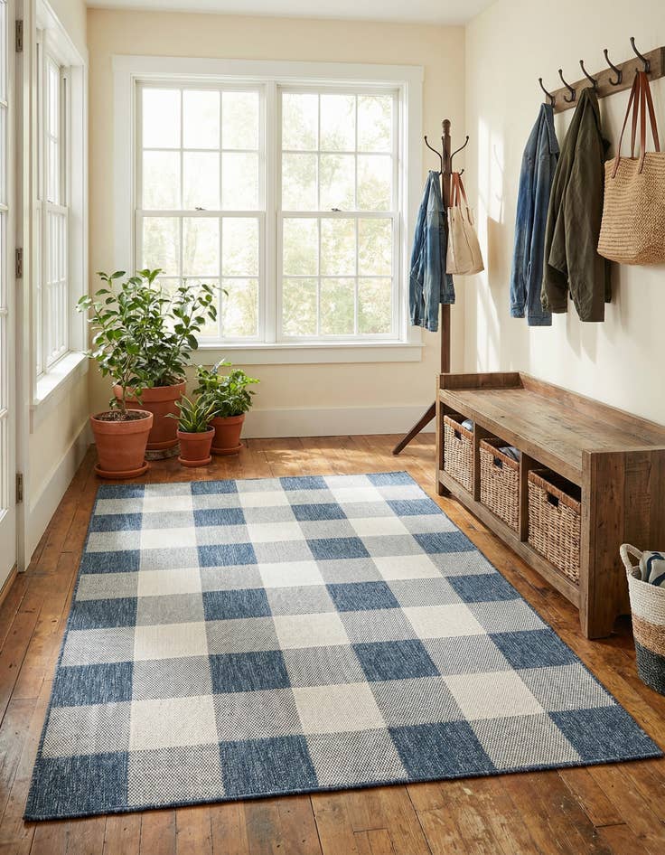Detail image of 5' 3 x 7' Easy-Clean Checkered Indoor / Outdoor Rug