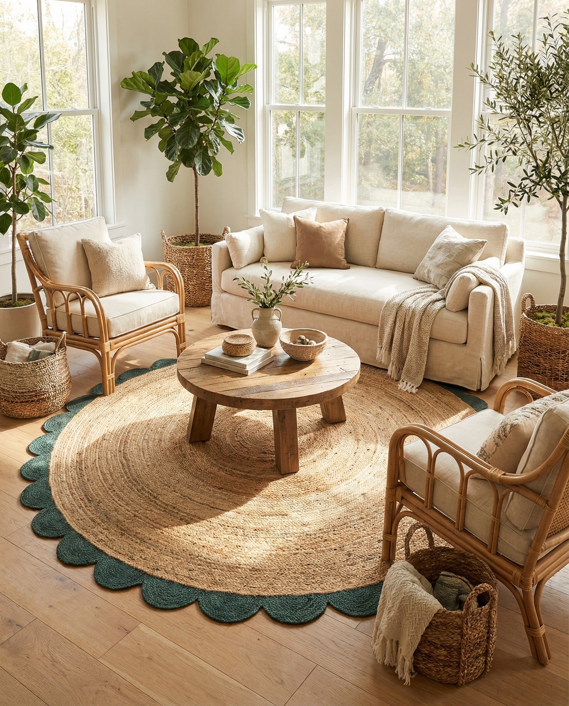  8' x 8'  Hand Scallop Braided Jute Round Rug