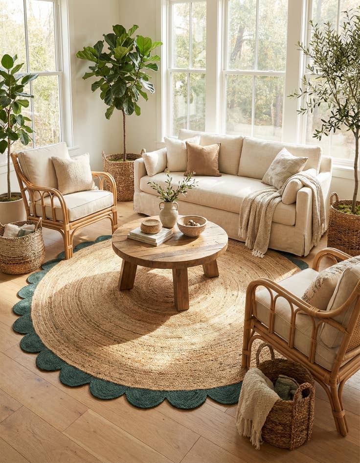 Detail image of 8' x 8'  Hand Scallop Braided Jute Round Rug