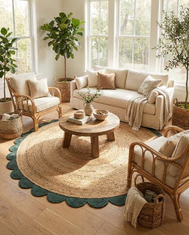  8' x 8'  Hand Scallop Braided Jute Round Rug