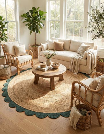 8' x 8' Handmade Scallop Braided Jute Round Rug