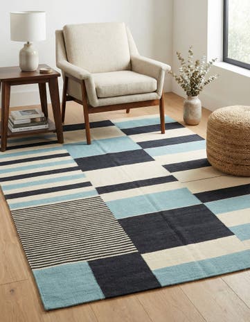 4' 3 x 5' 10 Hand Woven Kilim Modern Wool Rug
