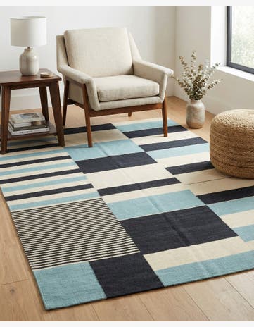 4' 3 x 5' 10 Hand Woven Kilim Modern Wool Rug