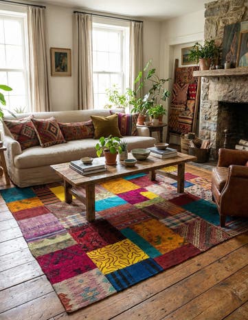 4' 3 x 5' 10 Hand Woven Kilim Patchwork Wool Rug