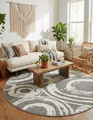 Gray Boho Round Rug