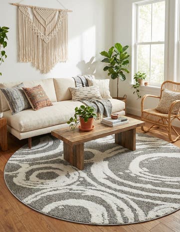 Gray Boho Round Rug