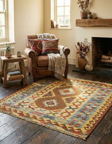3' 2 x 3' 6 Hand Woven Kilim Maymana Wool Square Rug