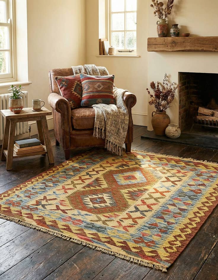 Detail image of 3' 2 x 3' 6  Hand Woven Kilim Maymana Wool Square Rug